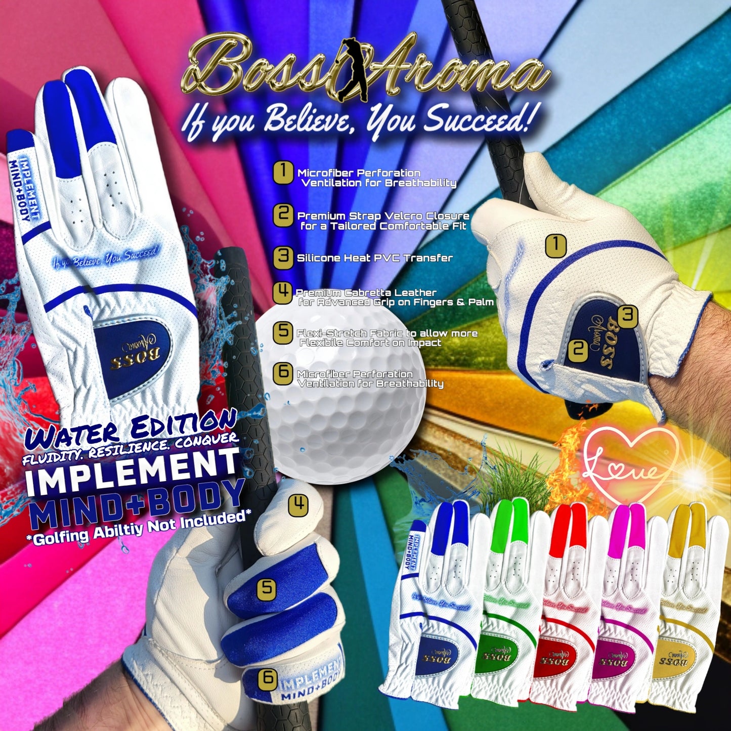 BossAroma IMPLEMENT Mind + Body Golf Glove (Water Edition)